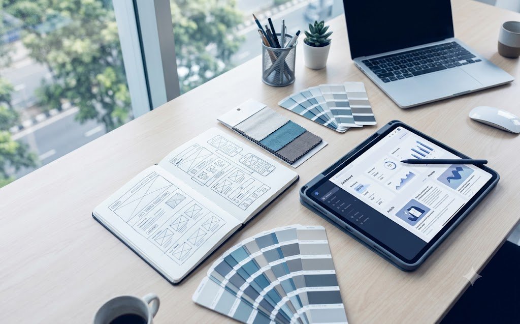 Designer working on user interface layouts